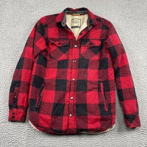 Dravus Shacket Mens Small Red Black Buffalo Plaid Snap Button Sherpa Lined